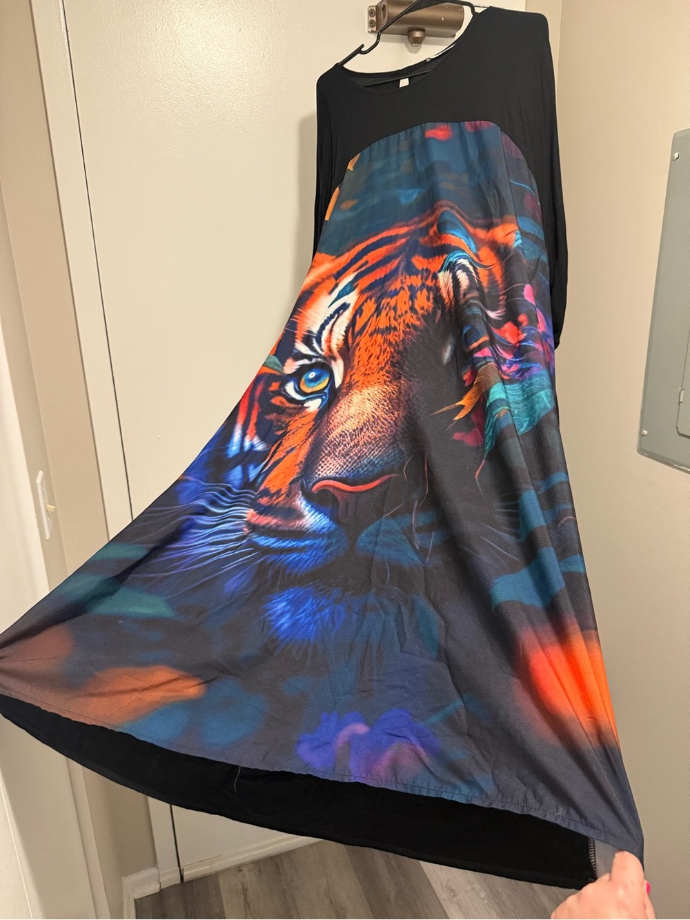 Black Maxi Dress with Colorful Tiger Print - Picture 4 of 9